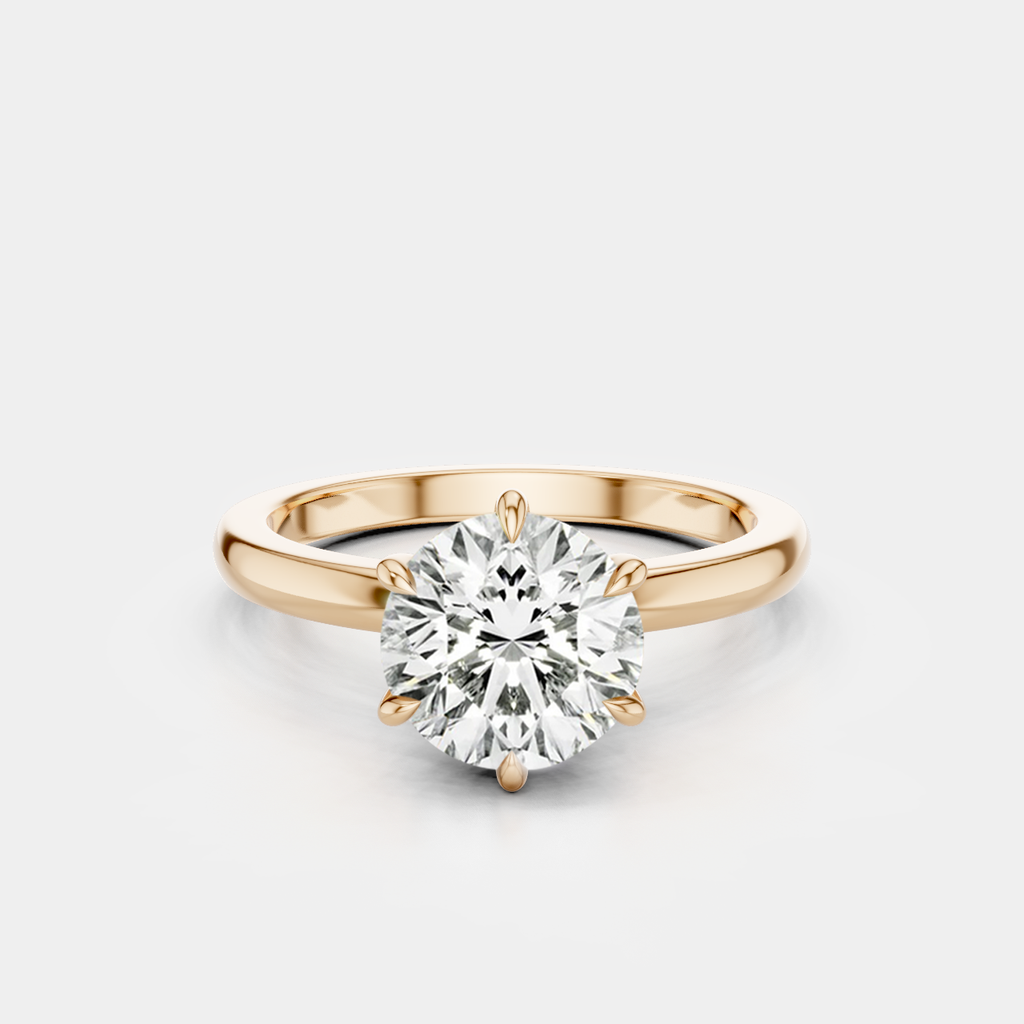 Oxford round brilliant six claw solitaire classic engagement ring in 18ct rose gold