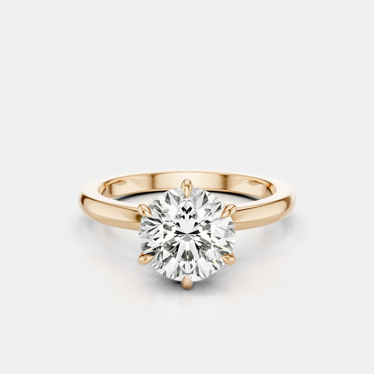 Oxford round brilliant six claw solitaire classic engagement ring in 18ct rose gold