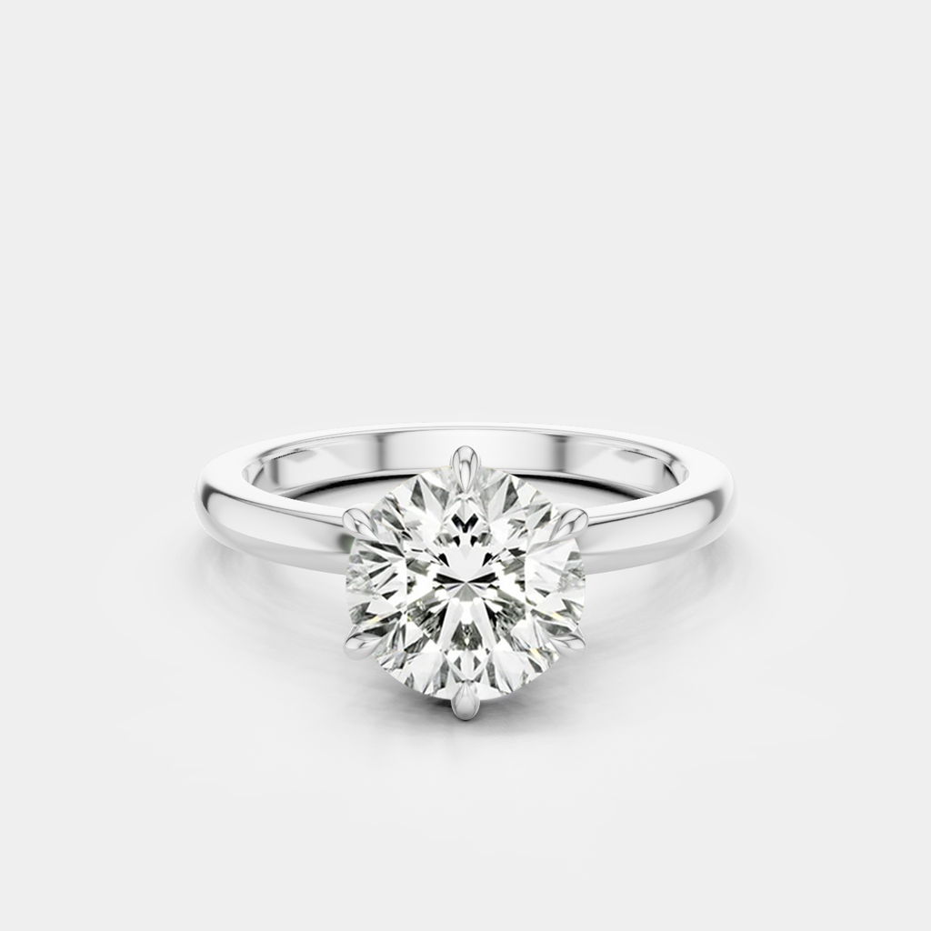 Oxford round brilliant six claw solitaire classic engagement ring in 18ct white gold
