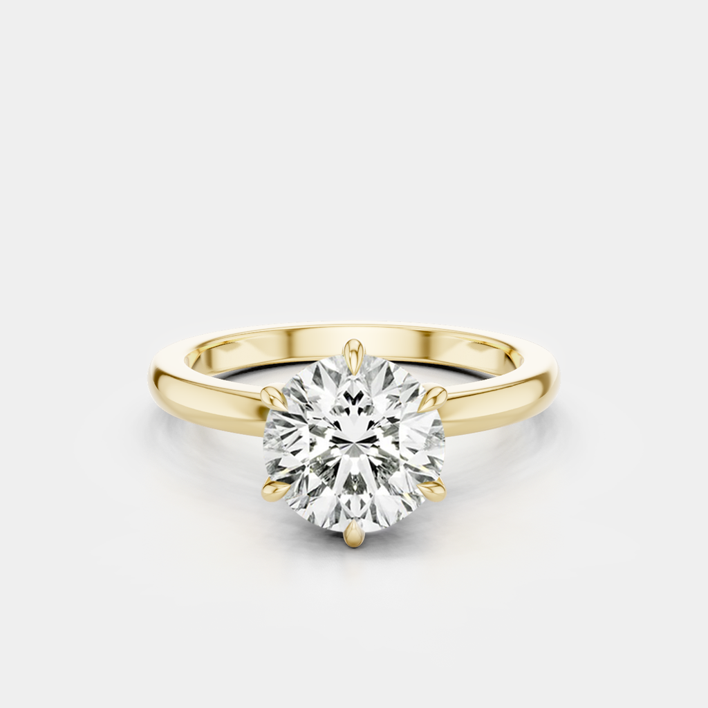Oxford round brilliant six claw solitaire classic engagement ring in 18ct yellow gold