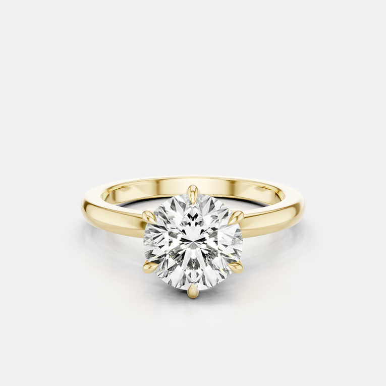Oxford round brilliant six claw solitaire classic engagement ring in 18ct yellow gold