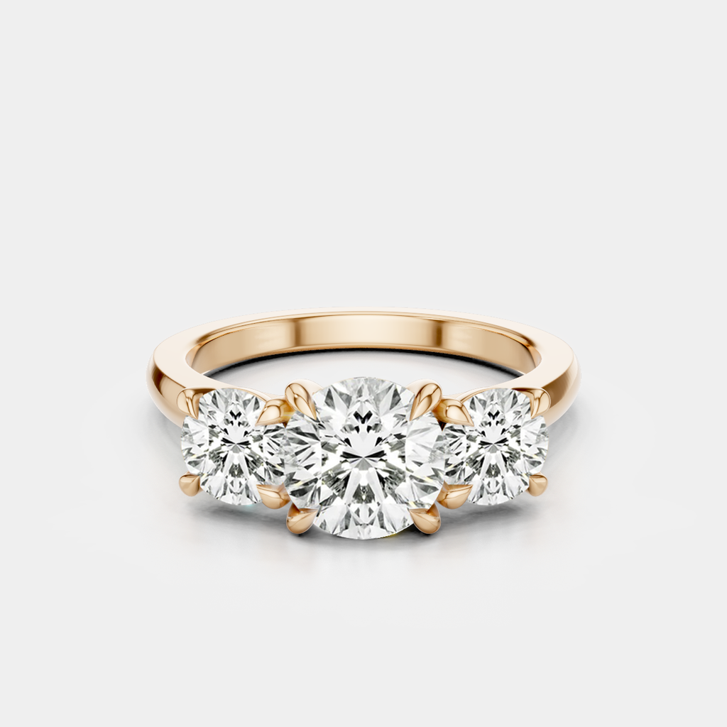 Kent round brilliant trilogy engagement ring in 18ct rose gold 