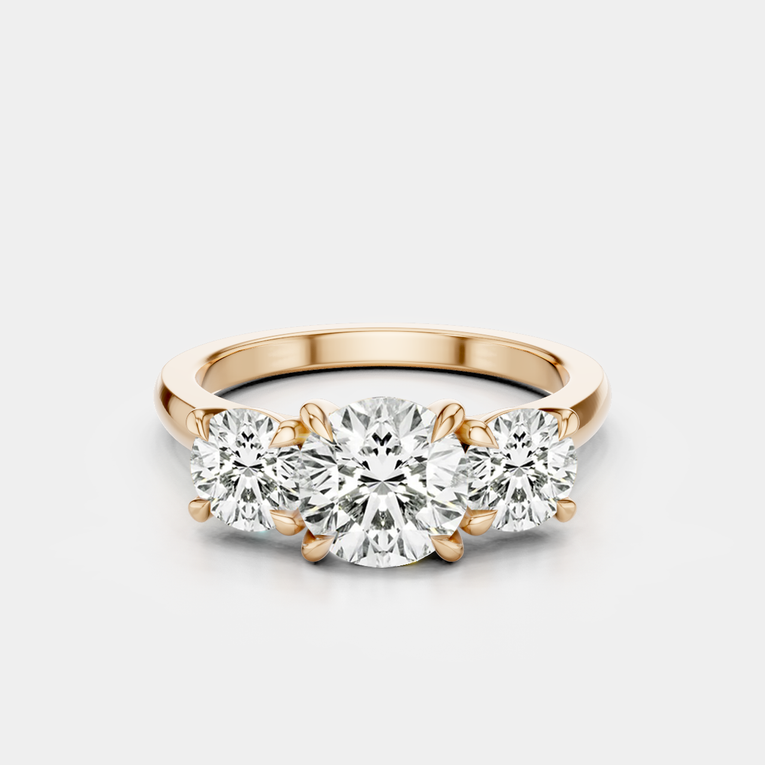 Kent round brilliant trilogy engagement ring in 18ct rose gold 
