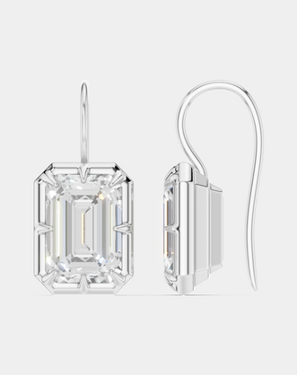 Avalon 2ct emerald cut button drop earrings in 18ct white gold