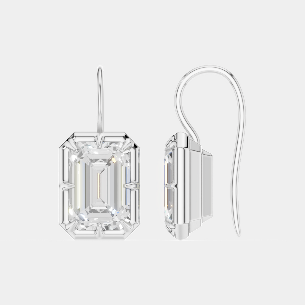 Avalon 2ct emerald cut button drop earrings in 18ct white gold