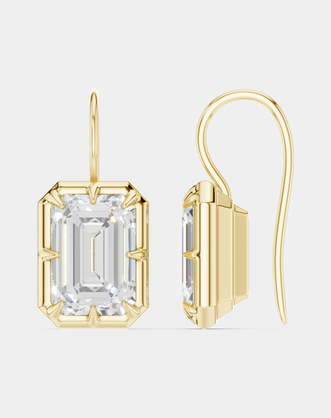 Avalon 2ct emerald cut button drop earrings in 18ct yellow gold