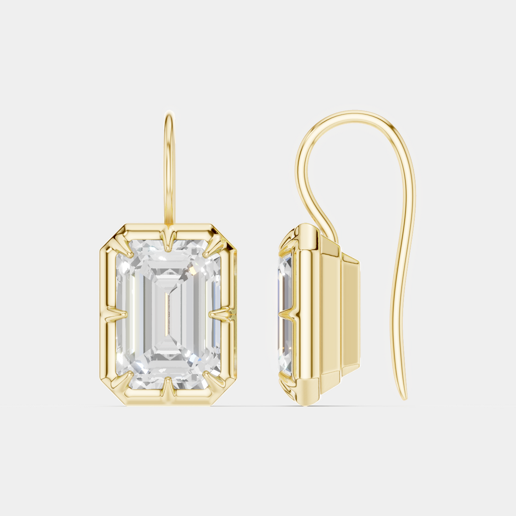 Avalon 2ct emerald cut button drop earrings in 18ct yellow gold