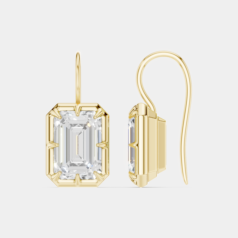 Avalon 2ct emerald cut button drop earrings in 18ct yellow gold