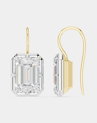 Avalon 2ct emerald cut button drop earrings in 18ct yellow gold