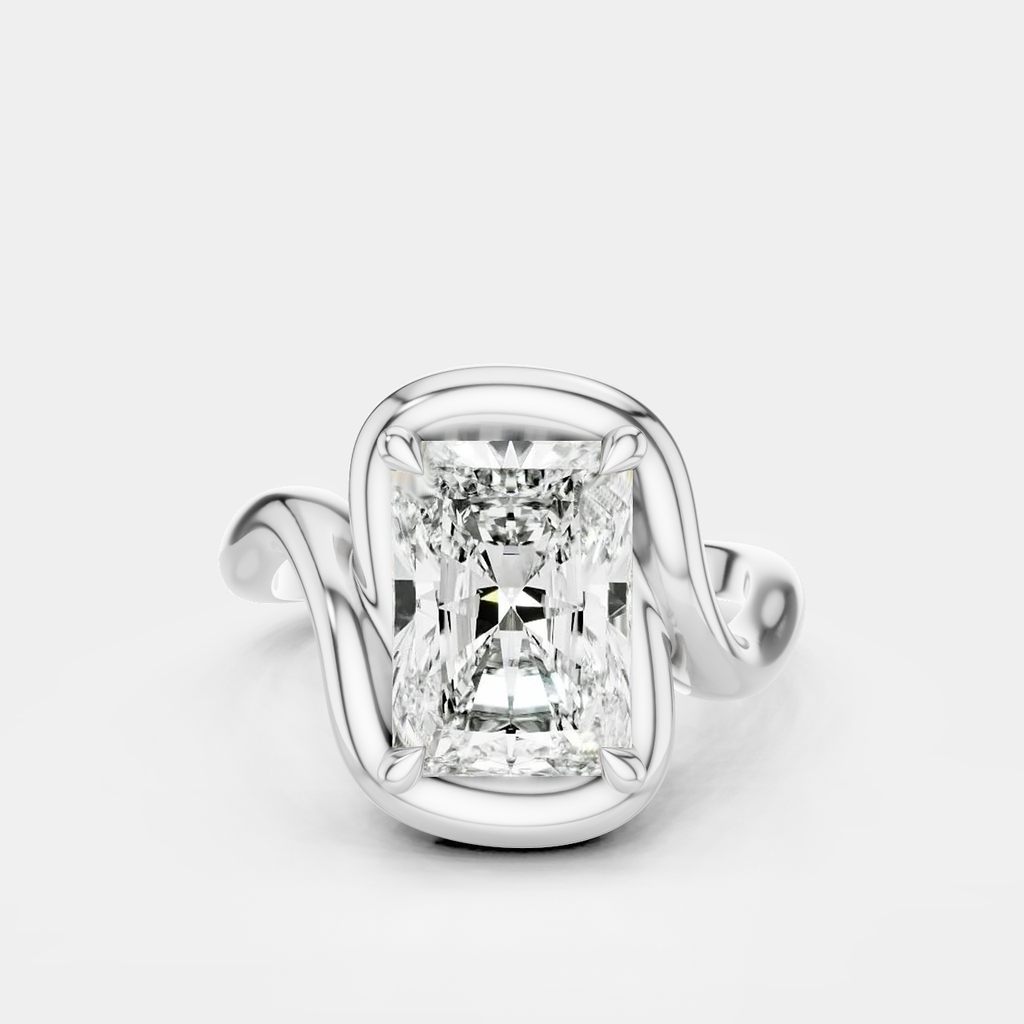Prince 3ct radiant cut curved band engagement ring in 18ct white gold