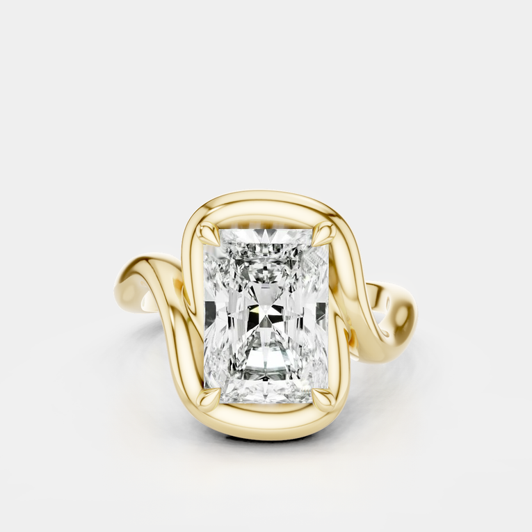 Prince 3ct radiant cut curved band engagement ring in 18ct yellow gold