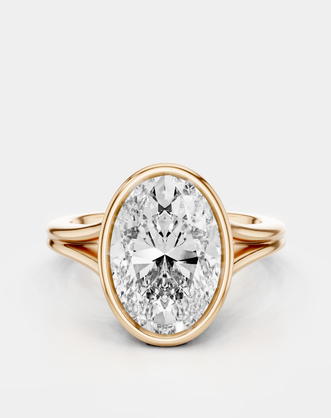 Sullivan 3ct oval solitaire bezel double band engagement ring in 18ct rose gold