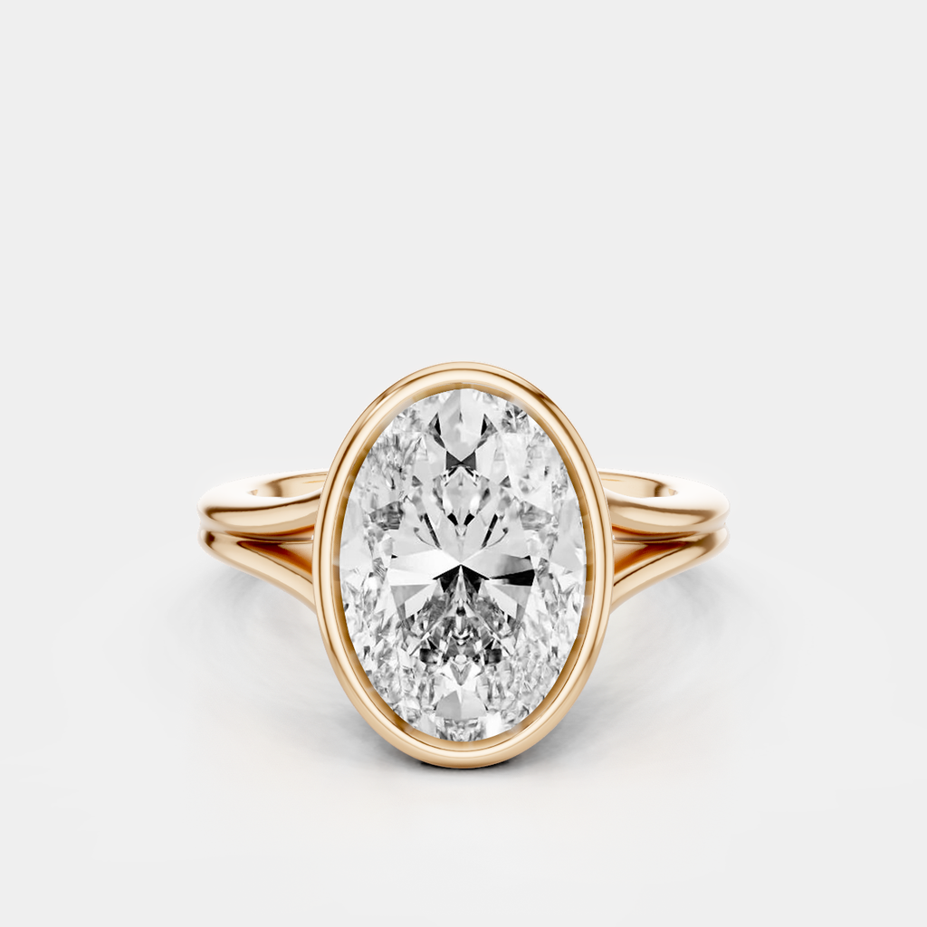 Sullivan 3ct oval solitaire bezel double band engagement ring in 18ct rose gold