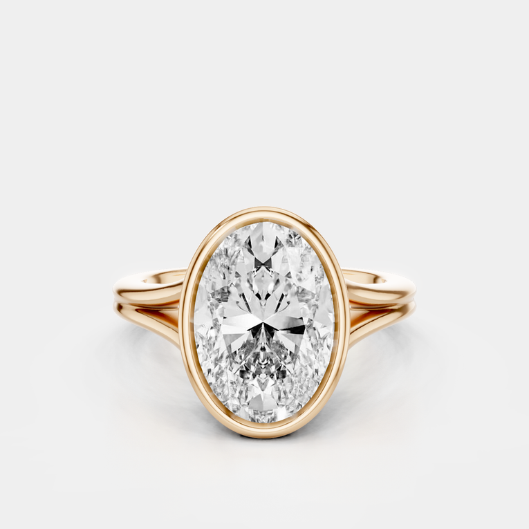 Sullivan 3ct oval solitaire bezel double band engagement ring in 18ct rose gold