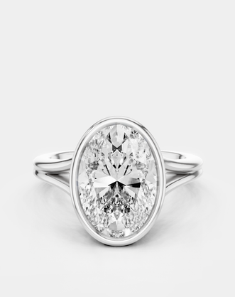 Sullivan 3ct oval solitaire bezel double band engagement ring in 18ct white gold