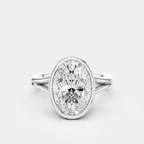 Sullivan 3ct oval solitaire bezel double band engagement ring in 18ct white gold
