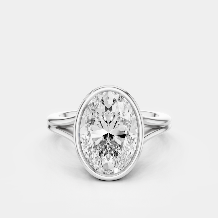 Sullivan 3ct oval solitaire bezel double band engagement ring in 18ct white gold