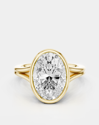 Sullivan 3ct oval solitaire bezel double band engagement ring in 18ct yellow gold