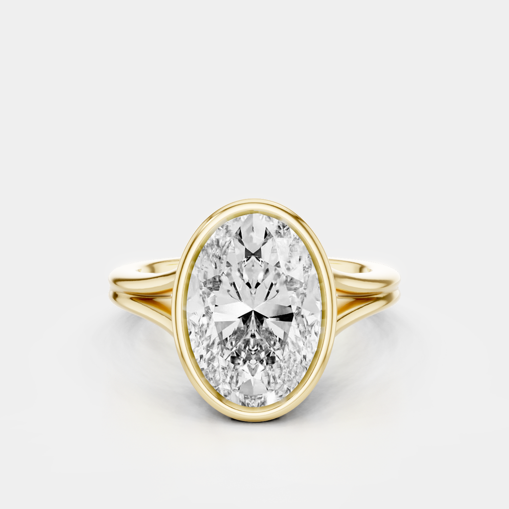 Sullivan 3ct oval solitaire bezel double band engagement ring in 18ct yellow gold
