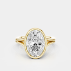 Sullivan 3ct oval solitaire bezel double band engagement ring in 18ct yellow gold