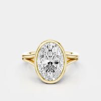 Sullivan 3ct oval solitaire bezel double band engagement ring in 18ct yellow gold