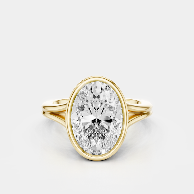 Sullivan 3ct oval solitaire bezel double band engagement ring in 18ct yellow gold