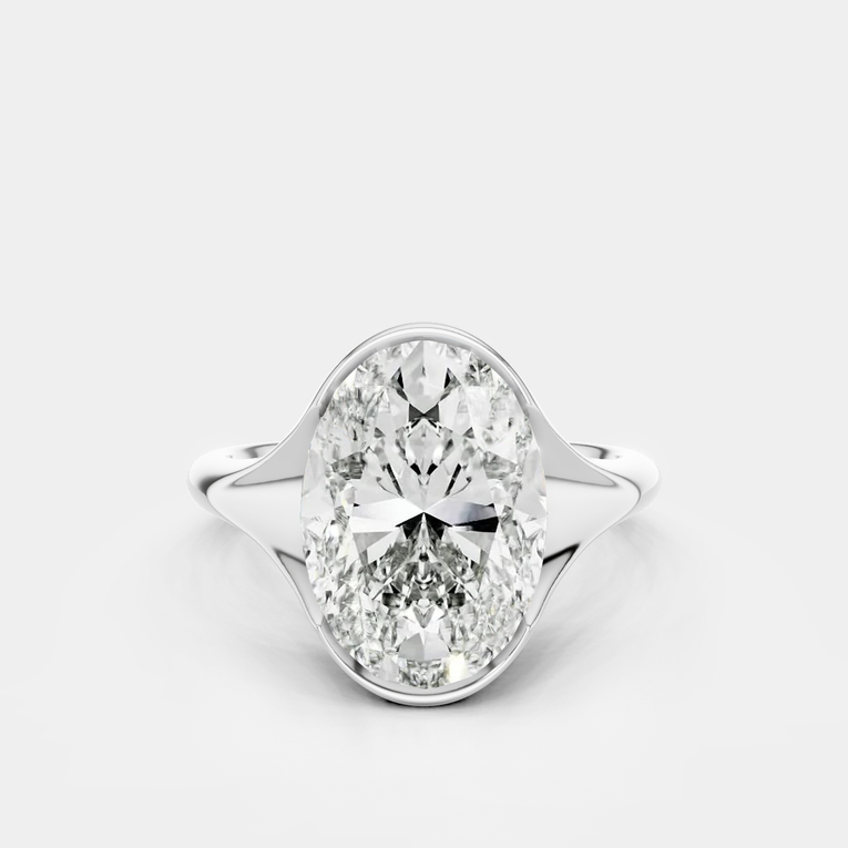 Bond 4ct oval solitaire semi-bezel engagement ring in 18ct white gold