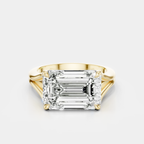 Perry East-West 5ct emerald solitaire double band engagement ring in 18ct yellow gold