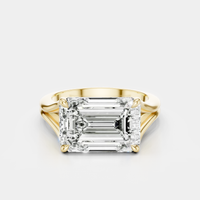Perry East-West 5ct emerald solitaire double band engagement ring in 18ct yellow gold