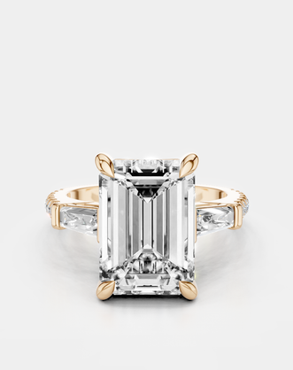 Elizabeth 5ct emerald cut tapered baguette engagement ring in 18ct rose gold