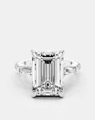 Elizabeth 5ct emerald cut tapered baguette engagement ring in 18ct white gold