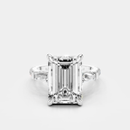 Elizabeth 5ct emerald cut tapered baguette engagement ring in 18ct white gold