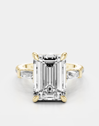 Elizabeth 5ct emerald cut tapered baguette engagement ring in 18ct yellow gold