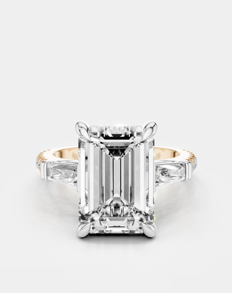 Elizabeth 5ct emerald cut tapered baguette engagement ring in platinum on rose gold