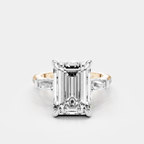 Elizabeth 5ct emerald cut tapered baguette engagement ring in platinum on rose gold