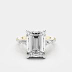 Elizabeth 5ct emerald cut tapered baguette engagement ring in platinum on gold