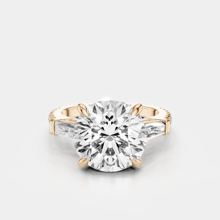 Hudson 4ct round brilliant tapered baguette engagement ring in 18ct rose gold