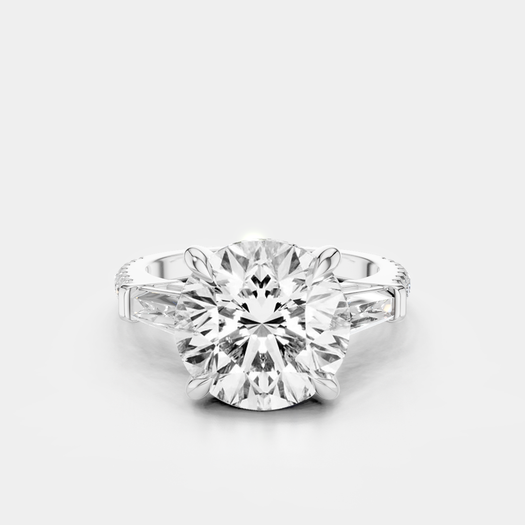 Hudson 4ct round brilliant tapered baguette engagement ring in 18ct white gold