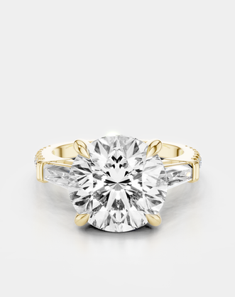 Hudson 4ct round brilliant tapered baguette engagement ring in 18ct yellow gold