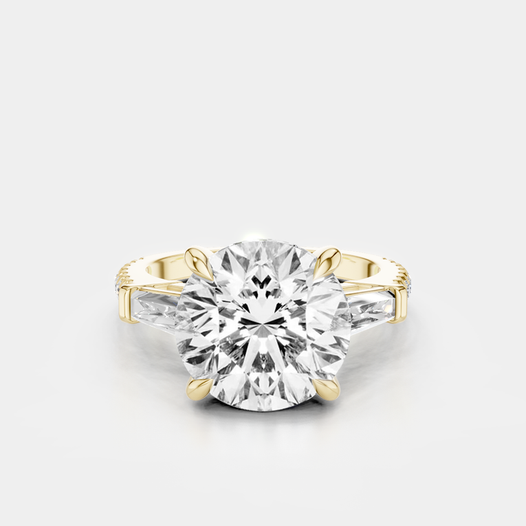 Hudson 4ct round brilliant tapered baguette engagement ring in 18ct yellow gold