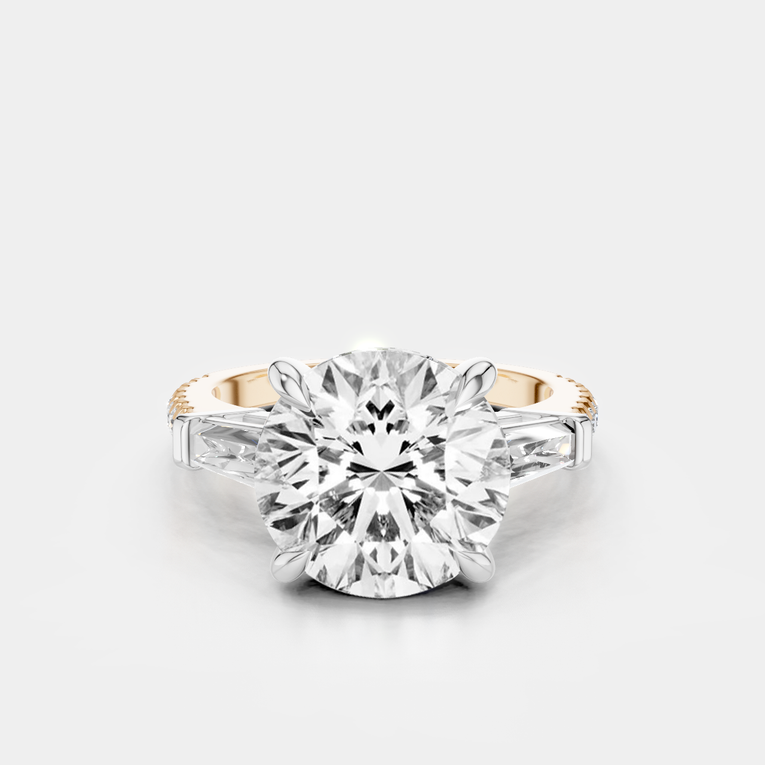 Hudson 4ct round brilliant tapered baguette engagement ring in 18ct rose gold