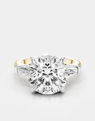 Hudson 4ct round brilliant tapered baguette engagement ring in 18ct yellow gold