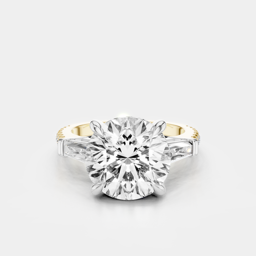 Hudson 4ct round brilliant tapered baguette engagement ring in 18ct yellow gold
