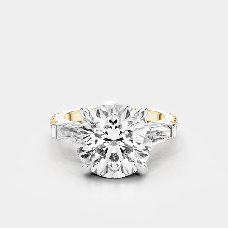 Hudson 4ct round brilliant tapered baguette engagement ring in 18ct yellow gold