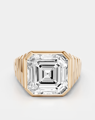 Rivington 5ct asscher signet bezel grooved band engagement ring in 18ct rose gold
