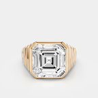 Rivington 5ct asscher signet bezel grooved band engagement ring in 18ct rose gold