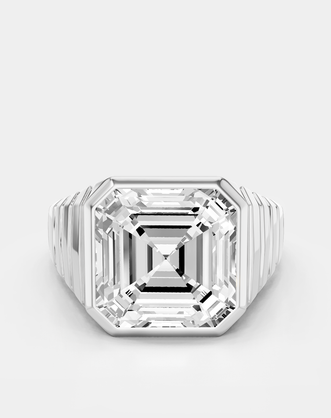 Rivington 5ct asscher signet bezel grooved band engagement ring in platinum