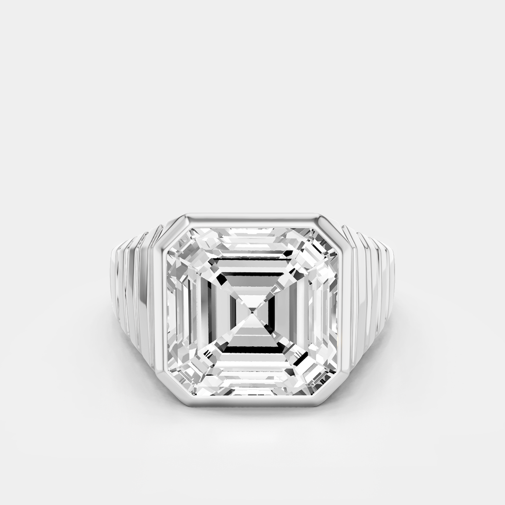 Rivington 5ct asscher signet bezel grooved band engagement ring in platinum