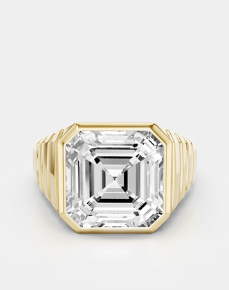 Rivington 5ct asscher signet bezel grooved band engagement ring in 18ct yellow gold