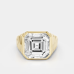 Rivington 5ct asscher signet bezel grooved band engagement ring in 18ct yellow gold